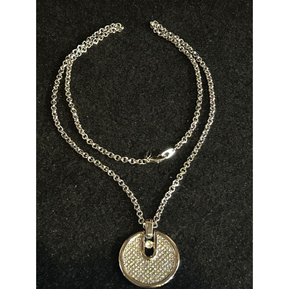 Vintage Signed Park Lane Pendant Necklace 29" Silver Tone And Crystal J47